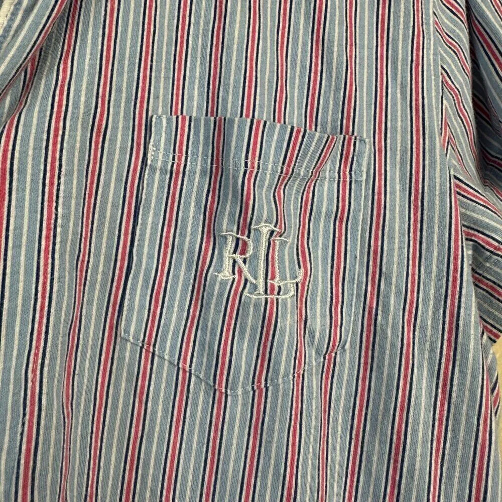 Ralph Lauren Women's Pajama Set Stripes Cotton Black Label Blue Red Large